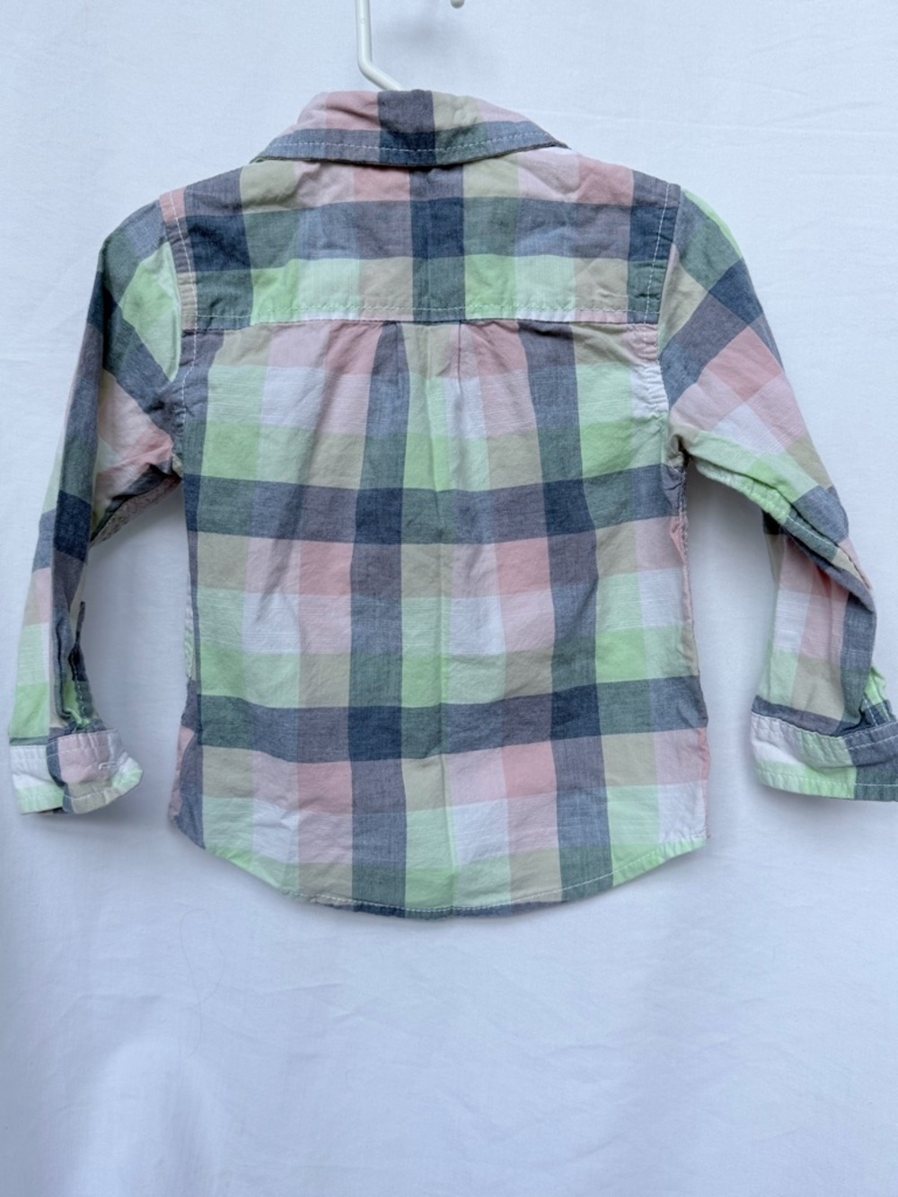 Cat & Jack Pastel Plaid Button-Down Shirt in Pink, Green, Gray - Picture 3 of 3